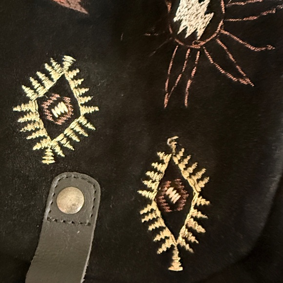 Free People Versailles Suede Black And Gold Embroidered Backpack NWT - Picture 9 of 11